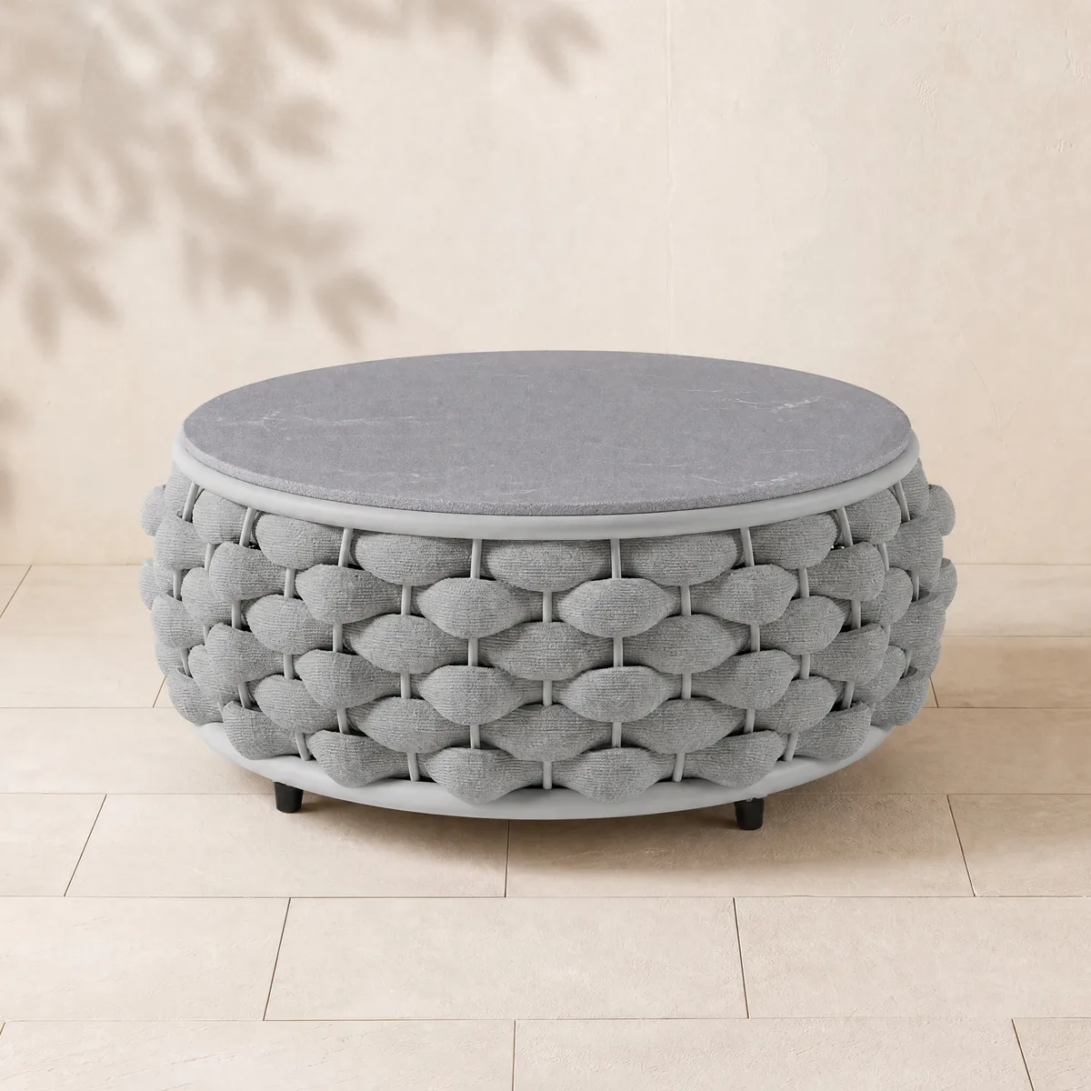 Tatta Modern Top Round Outdoor Coffee Table with Woven Rope Base & Storage — image 14