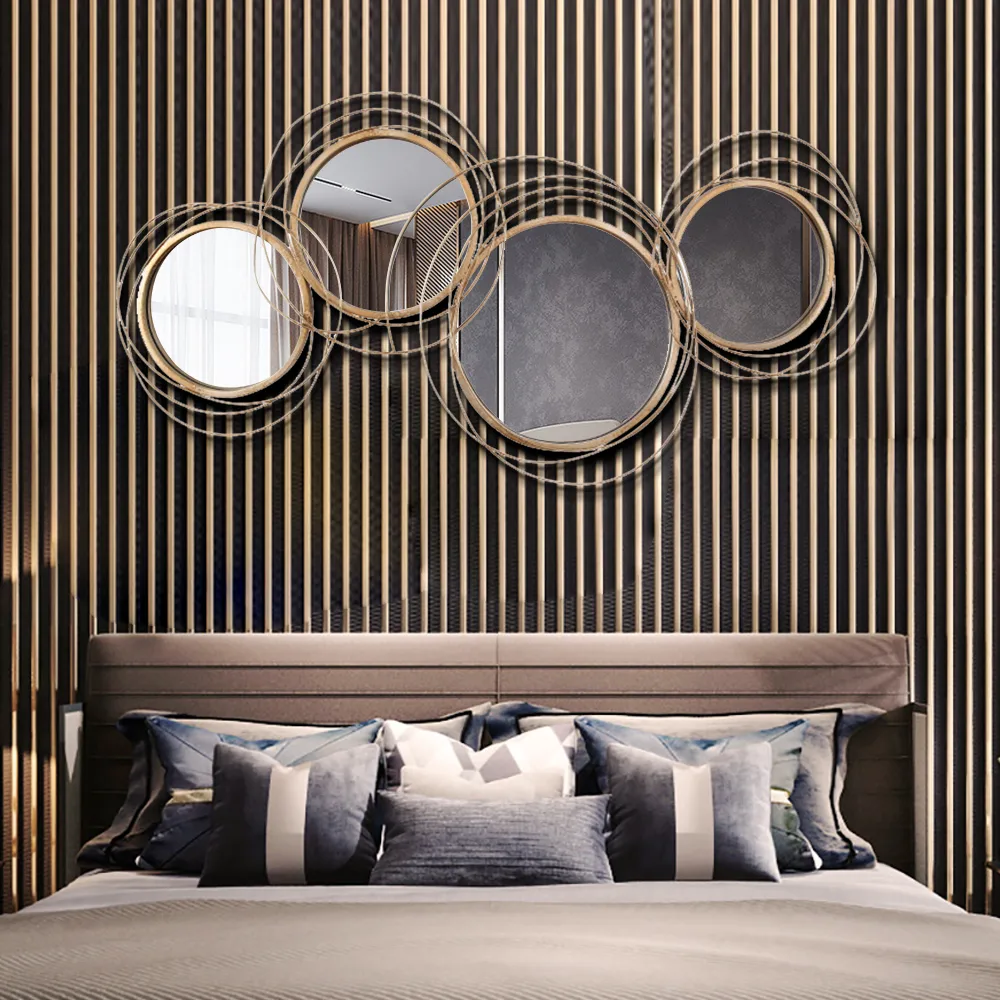 Modern Luxury Large Gold Round Wall Mirror Creative 3D Overlapping 4 Rings Metal Decor — image 5