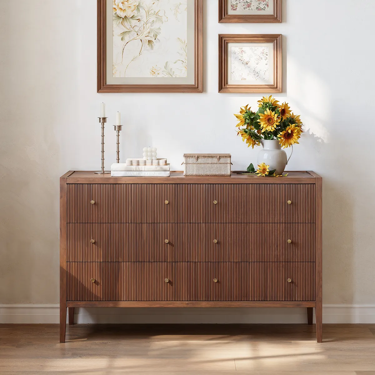 47" Fluted Natural 6-Drawer Dresser with Charging Station — image 14