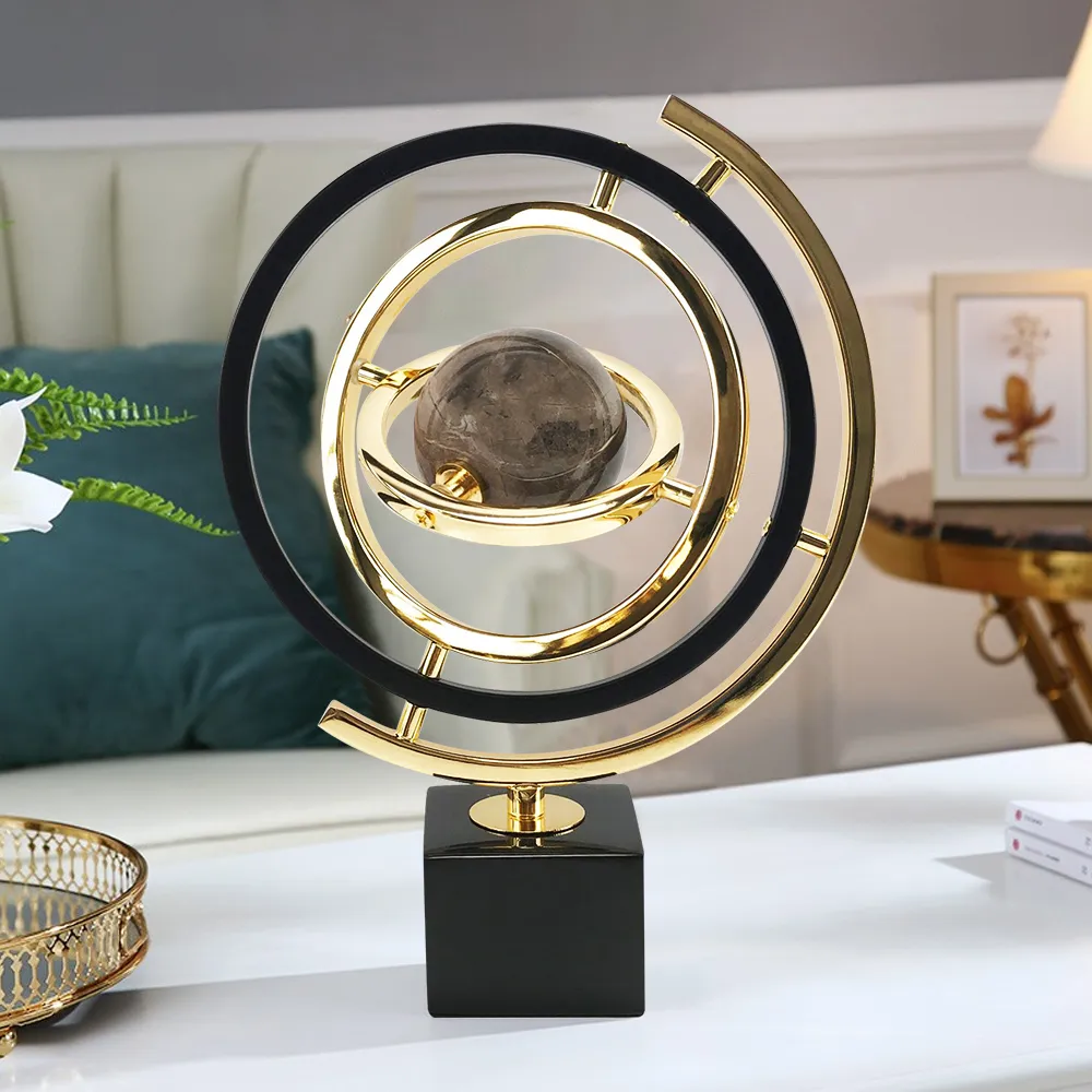 Modern Sculpture Decor Abstract Art Decoration Metal Globe Ornament Living Room Decor with Rectangle Stand — image 3