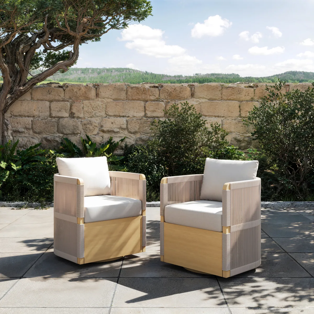 Costra Outdoor Aluminum & Rope Weave Swivel Dining Chairs — image 2