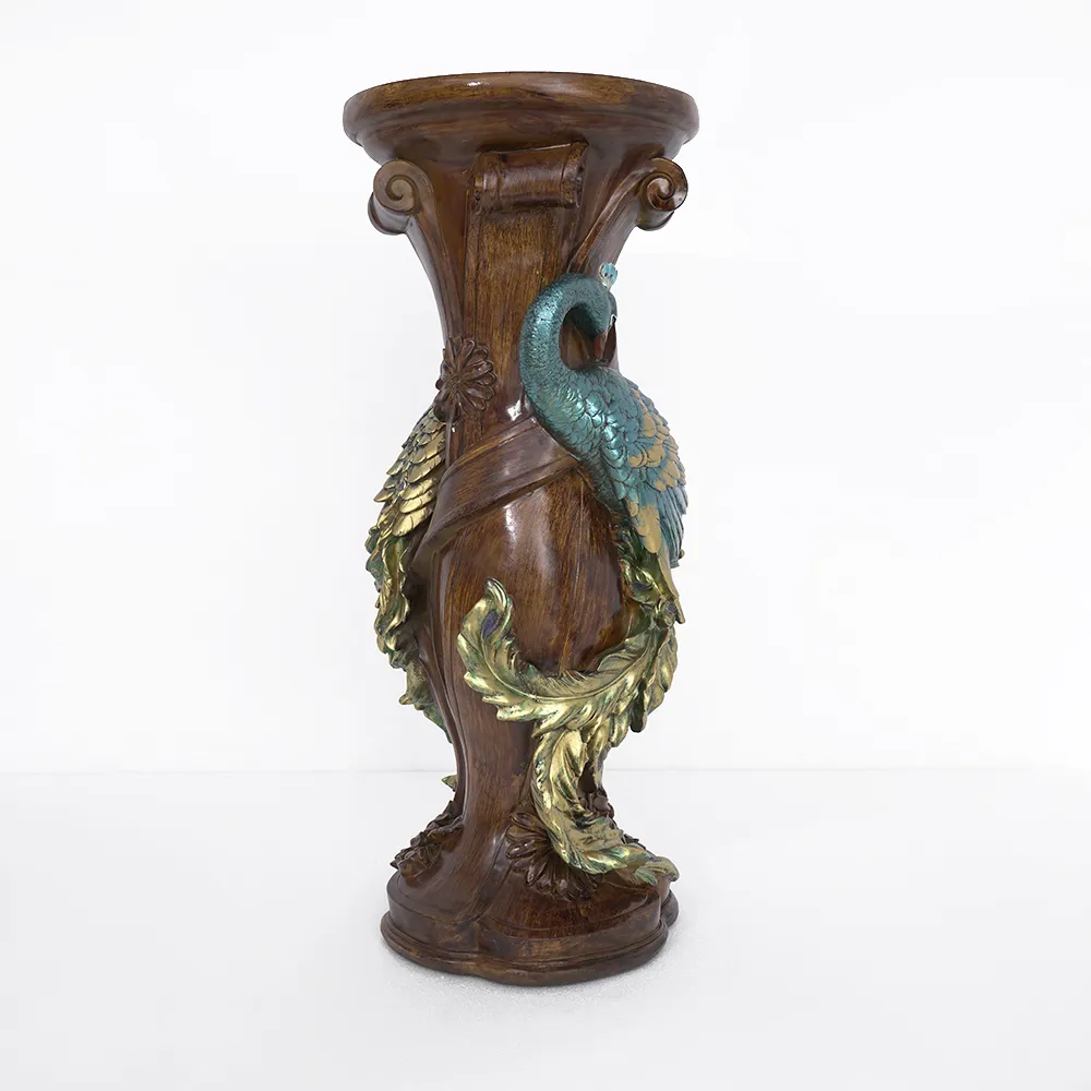 32.5" Rustic Resin Peacock Plant Stand Indoor Multi-Colored Freestanding Planter — image 9