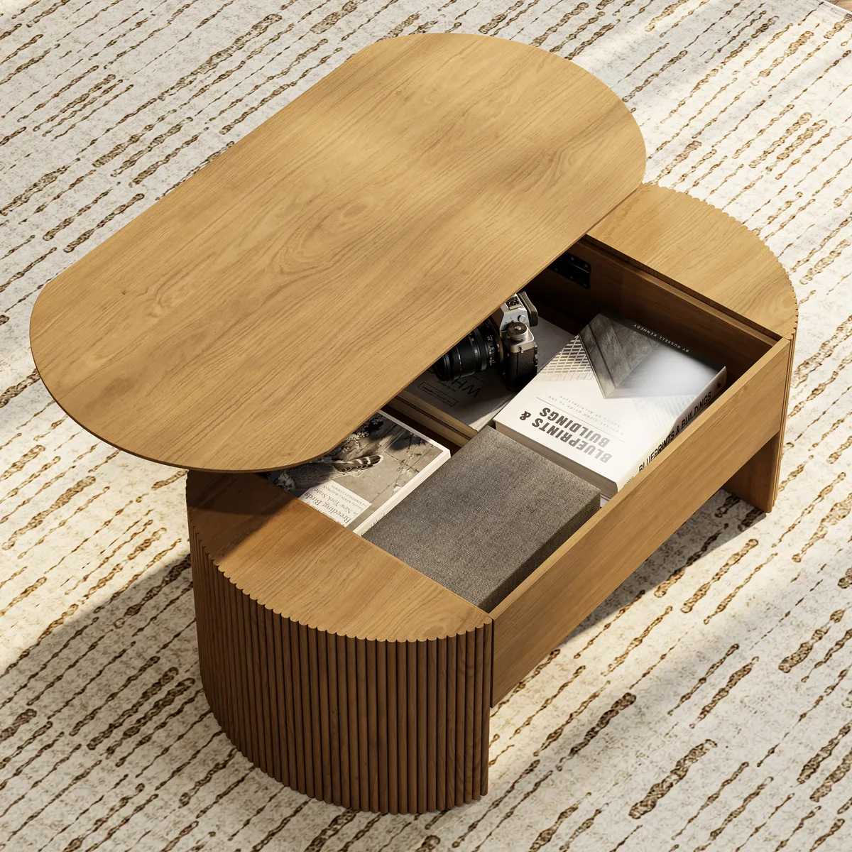 47" Oval Lift Top Mid-Century Modern Coffee Table — image 14