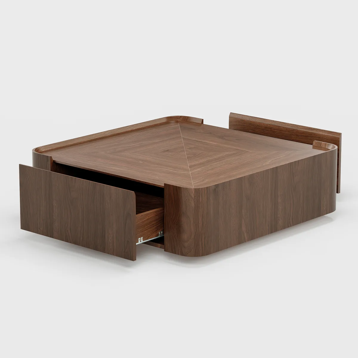 35" Walnut Square Coffee Table with Storage Mid-Century Modern Block Living Room Table — image 9