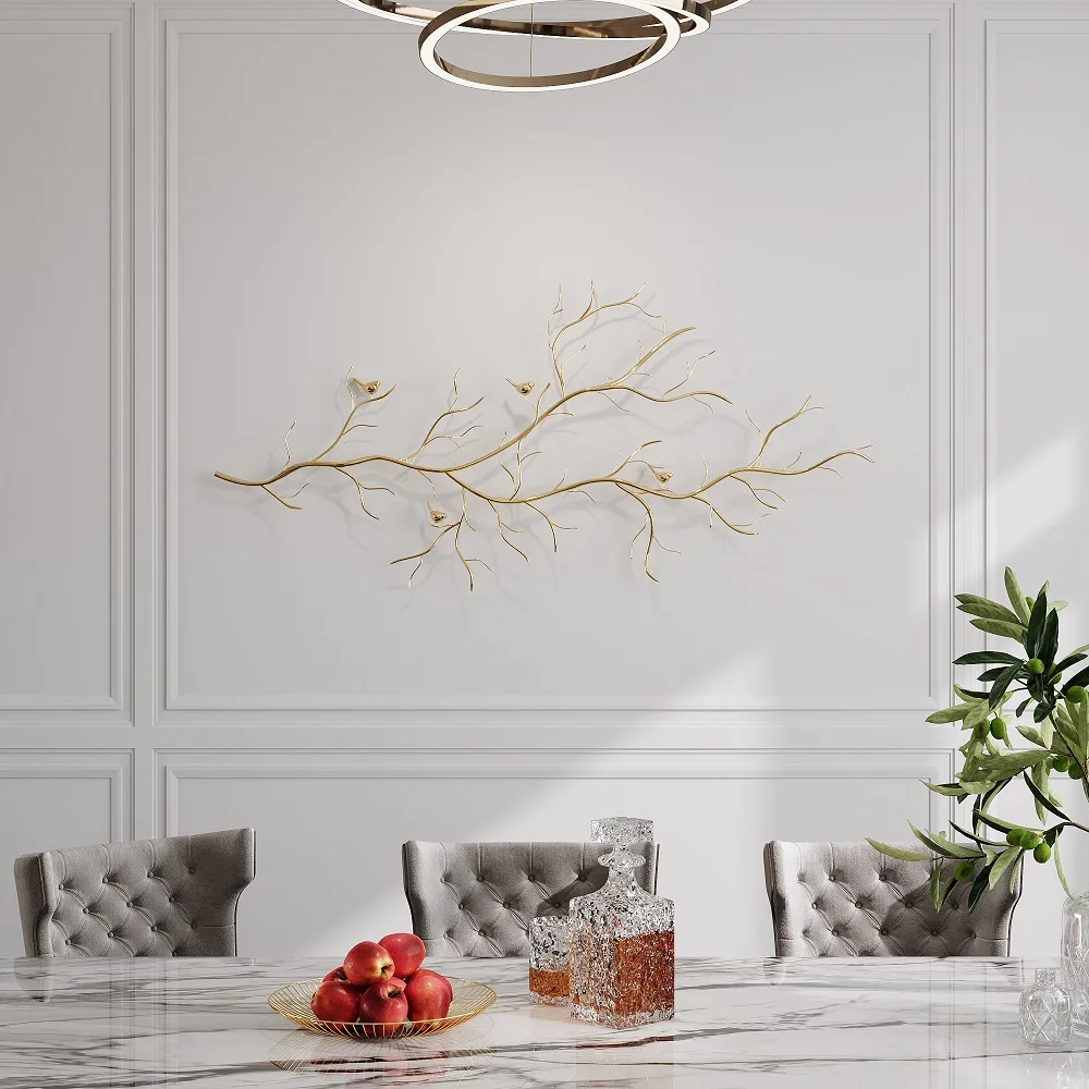 Luxury Creative Metal Branch & Birds Wall Decor Home Art in Gold in Living Room — image 4