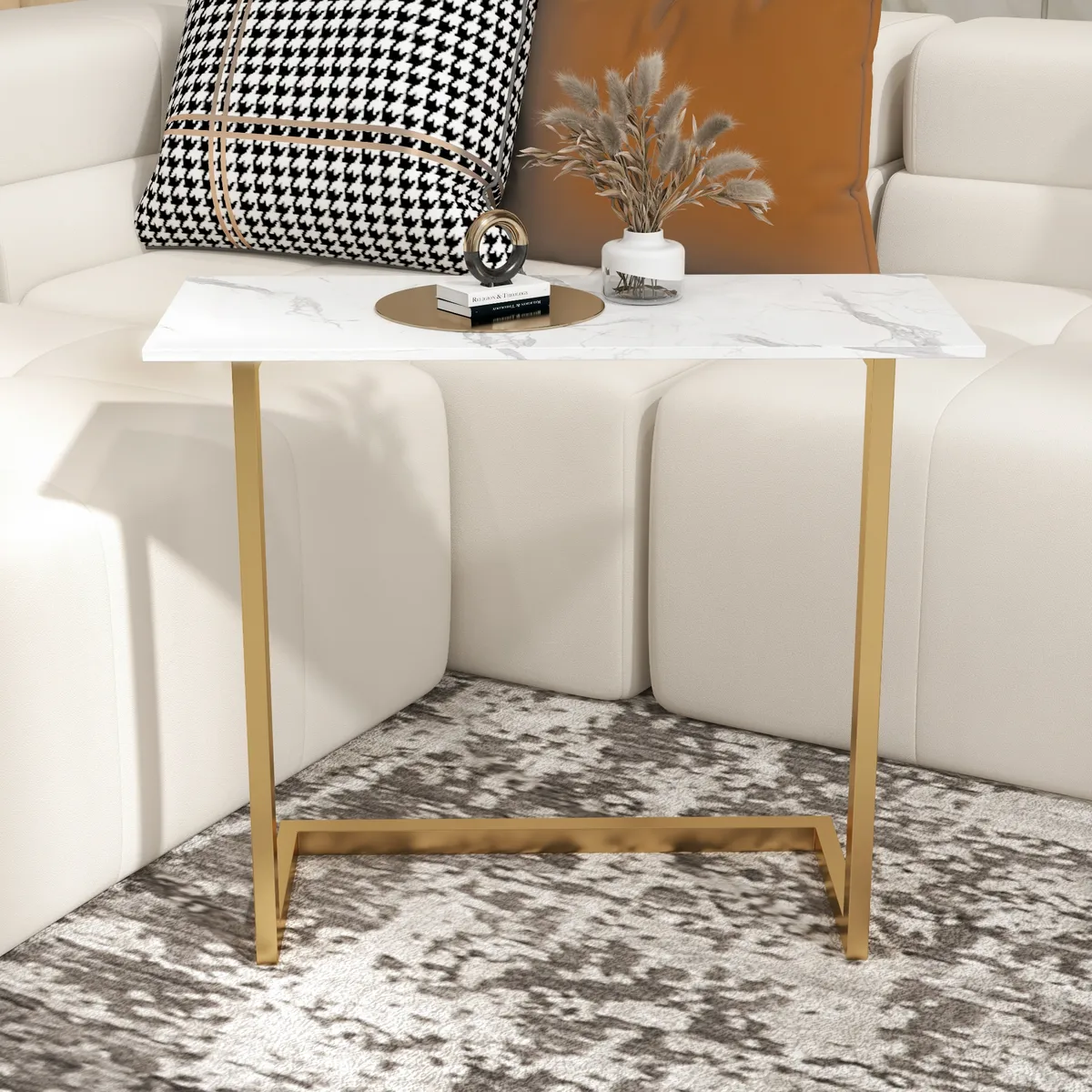White End Table with Sintered Stone Tabletop Modern Rectangular Side Table — image 5