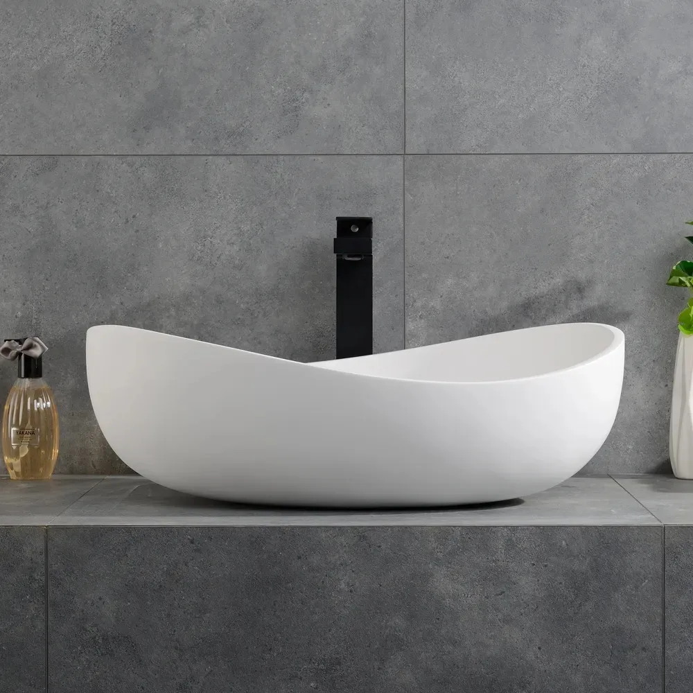 Bathroom Stone Resin Oval Vessel Sink Modern Art Sink — image 7