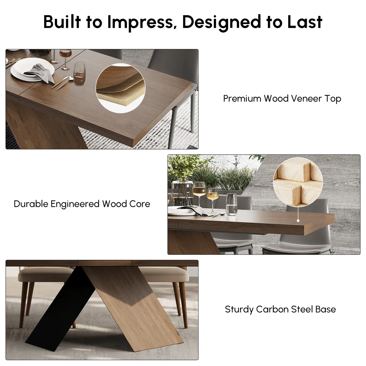 Dining Table Set 64"-79" Rectangle Extendable Dining Table & 4 Archic Japandi Rattan Dining Chairs — image 10