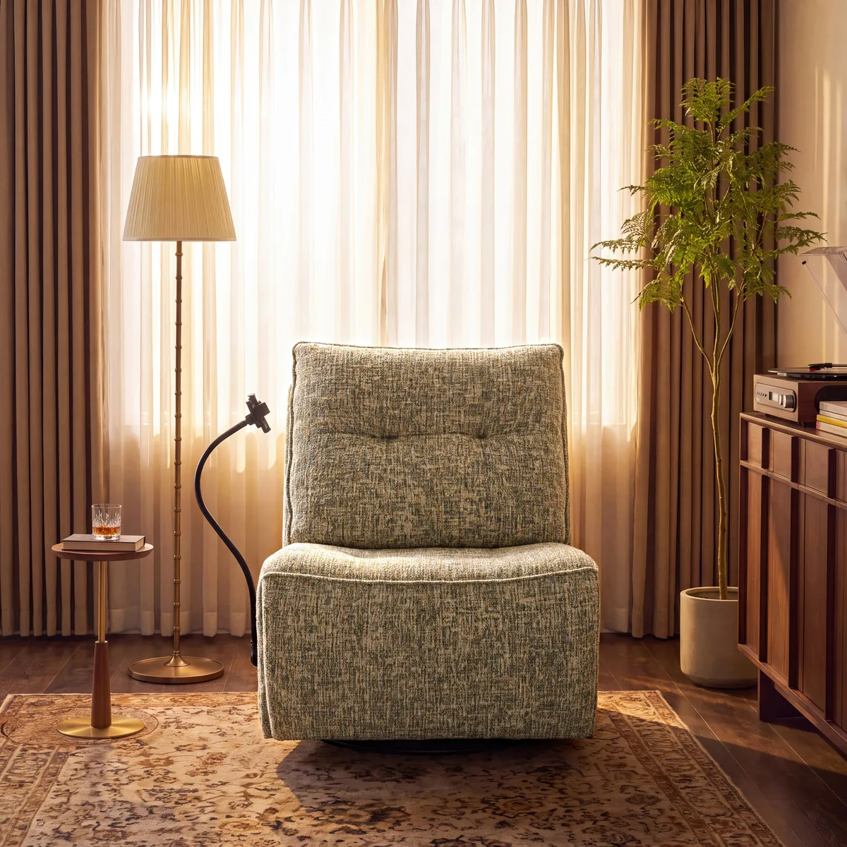 Performance Linen Power Swivel Rocker Recliner Accent Chair with Phone Holder — image 12
