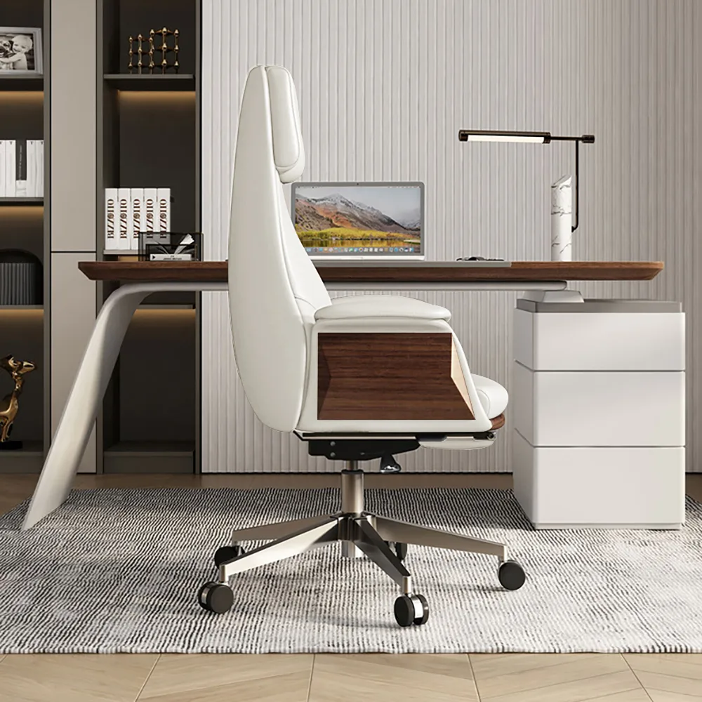 L Shaped Executive Office Desk Standing Desktop with 3 Doors & Drawer White Office Furniture Left Hand(63") & Office Chair Set — image 7