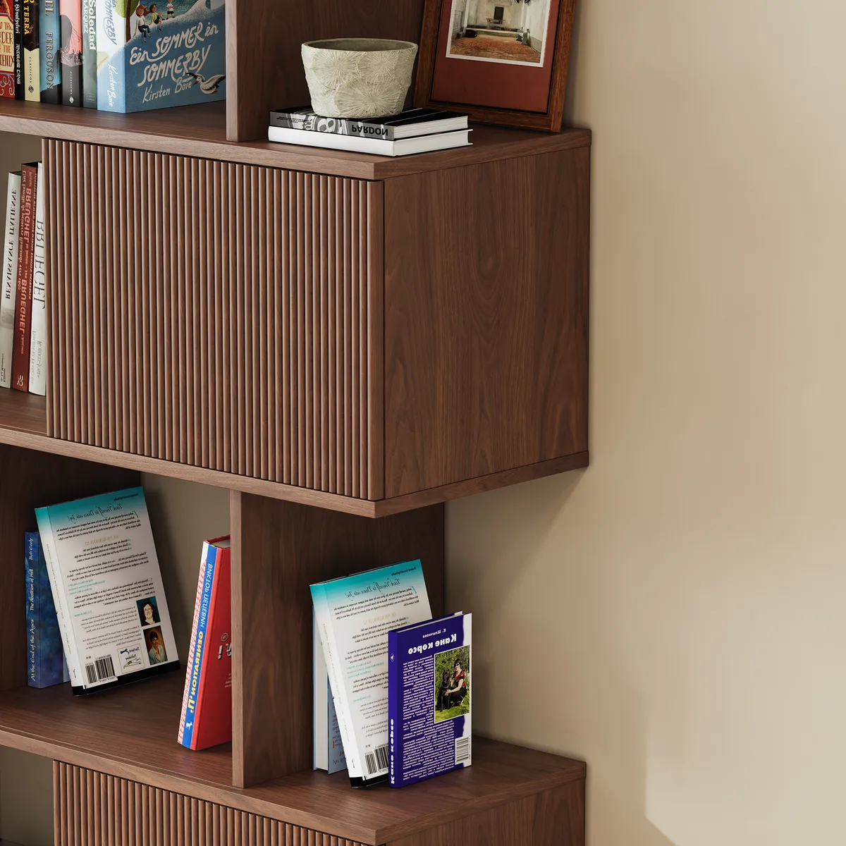 5-Shelf Walnut Bookshelf Etagere Tall Bookcase for Home & Office (72.8" High) — image 8