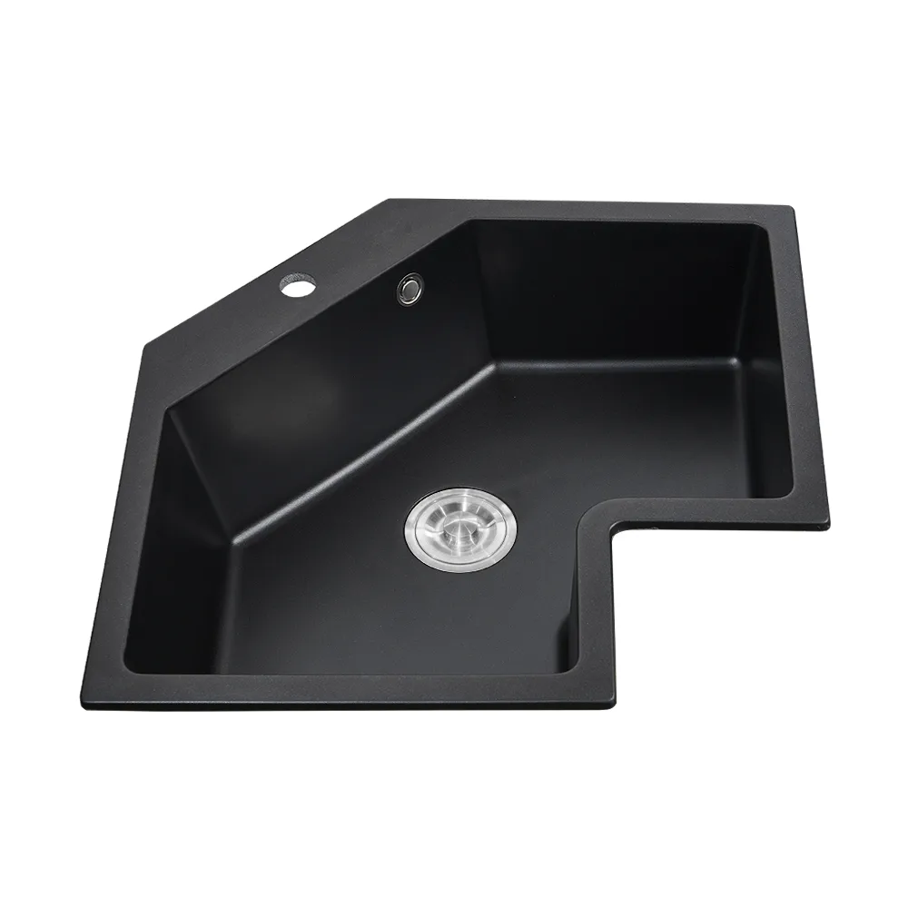 Drop In Corner Irregular Kitchen Sink White 25" Quartz — image 10