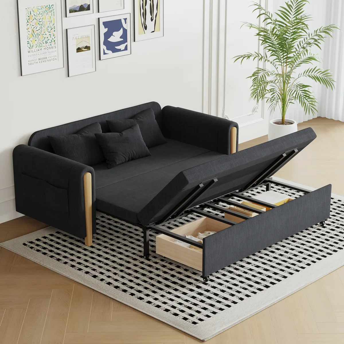 Black Upholstered King Size Daybed with Trundle — image 5