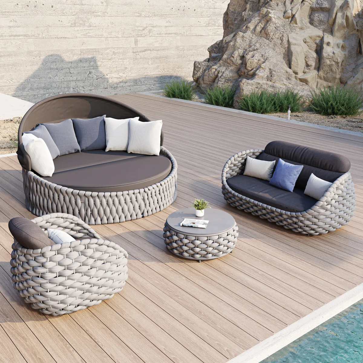 Cocaro Round Garden Polyrattan Sun Island with Roof and Weatherproof Cover — image 2