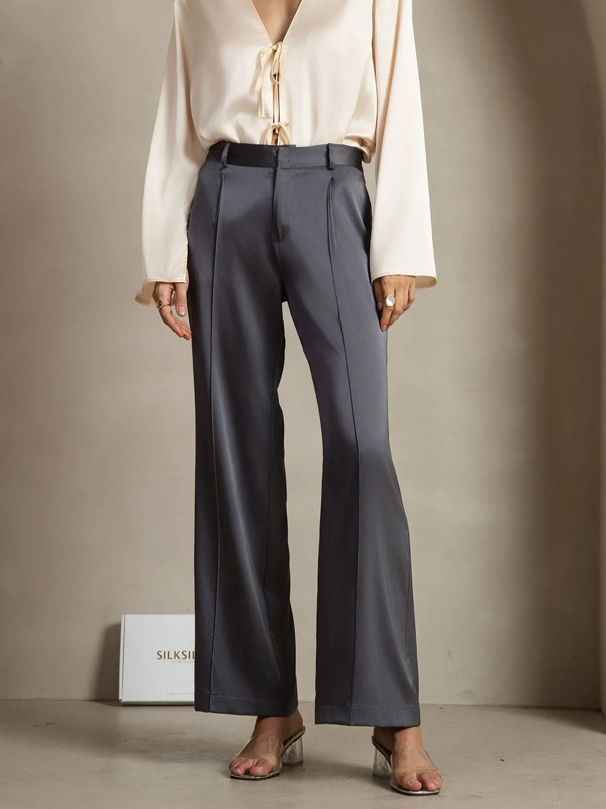 19Momme Silk Straight Leg Women's Pants With Side Pockets Design