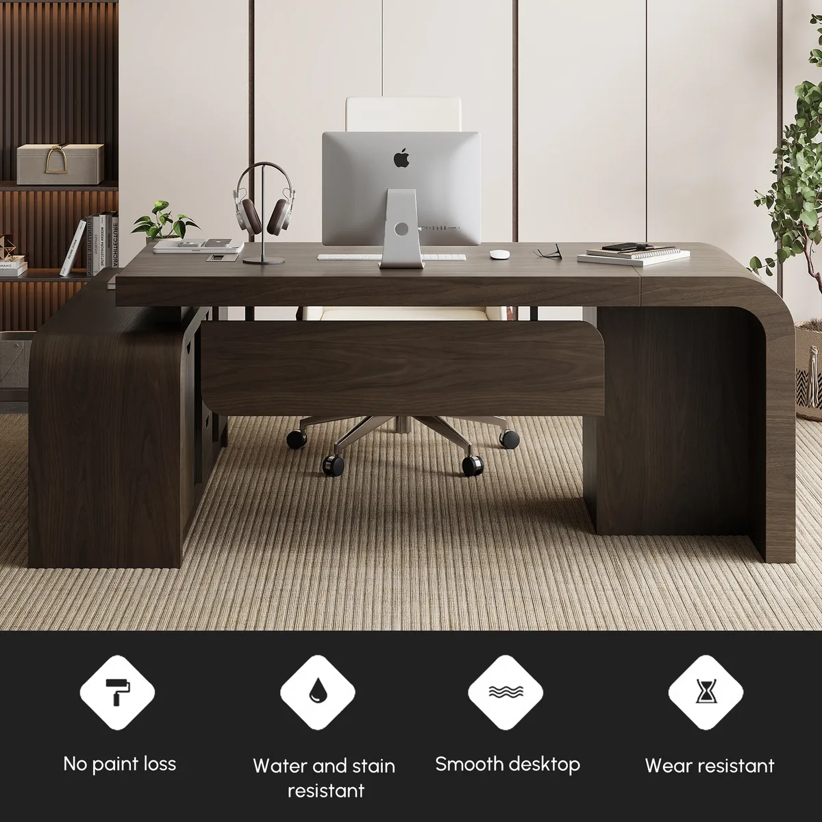 Chicent 71'' L-shaped Smoked Brown Computer Desk with Cabinet Left Hand — image 18