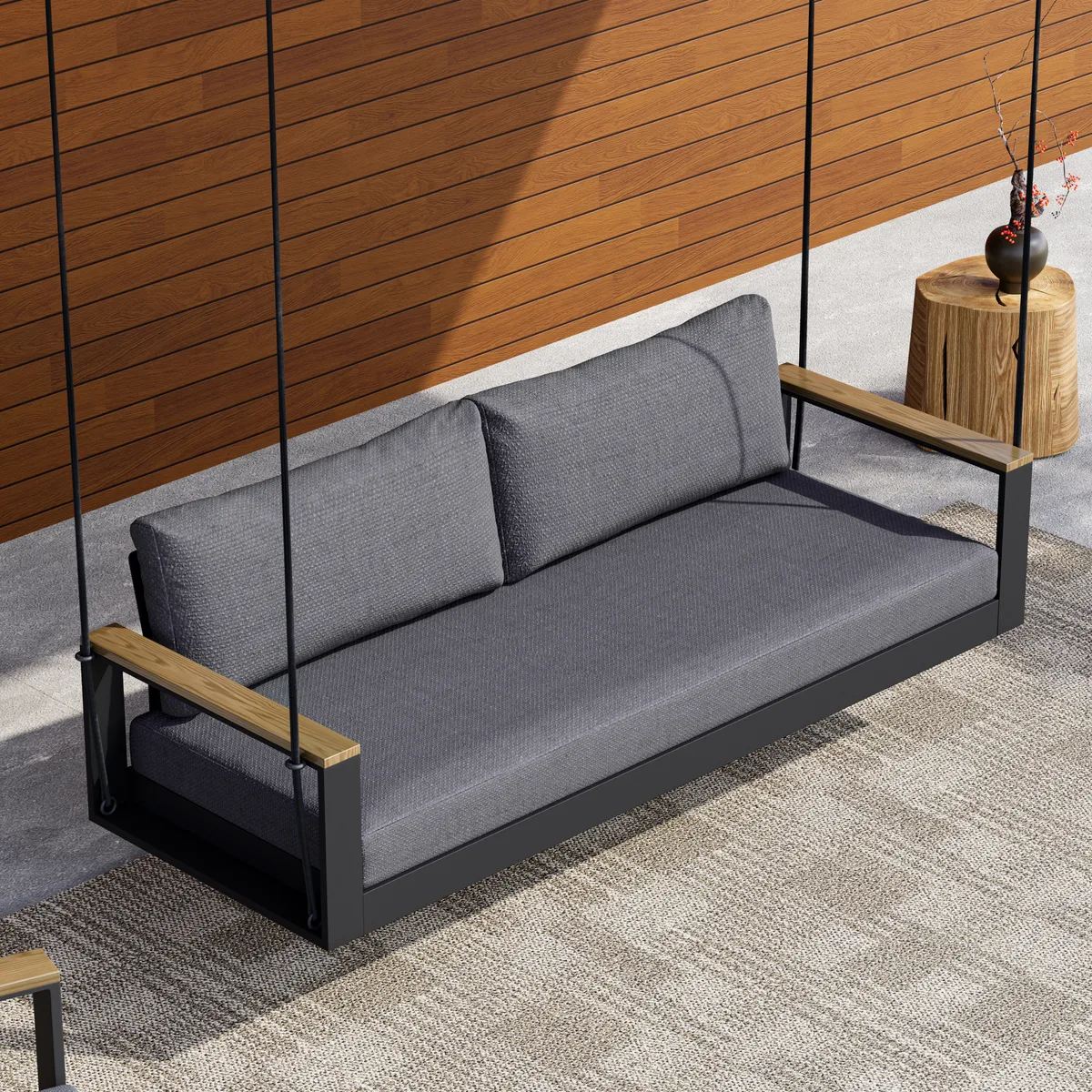Tevara Outdoor Swing Sofa in Sand with Cushion & Black Cover — image 4