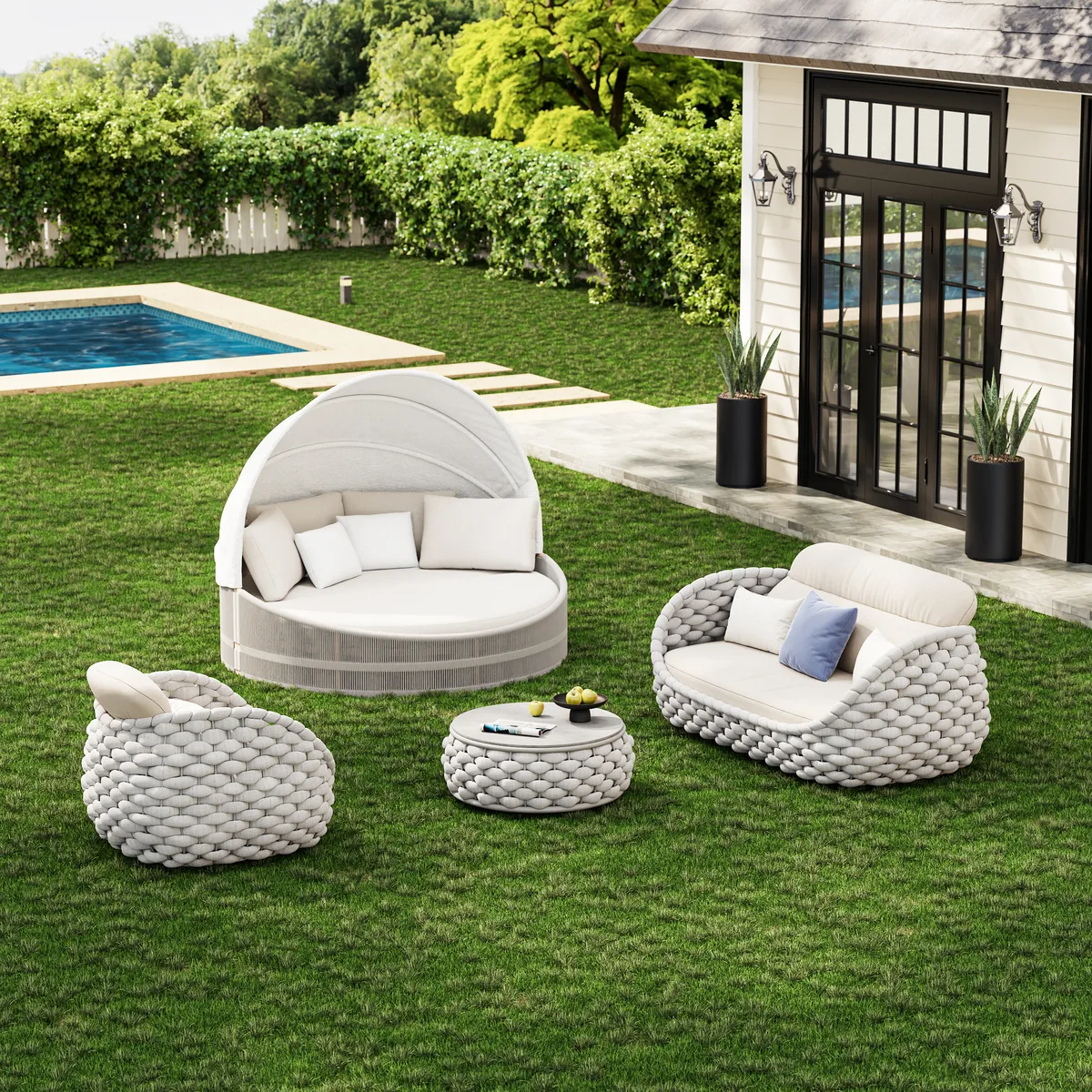 Costra Weatherproof Round Patio Daybed with Adjustable Canopy — image 16