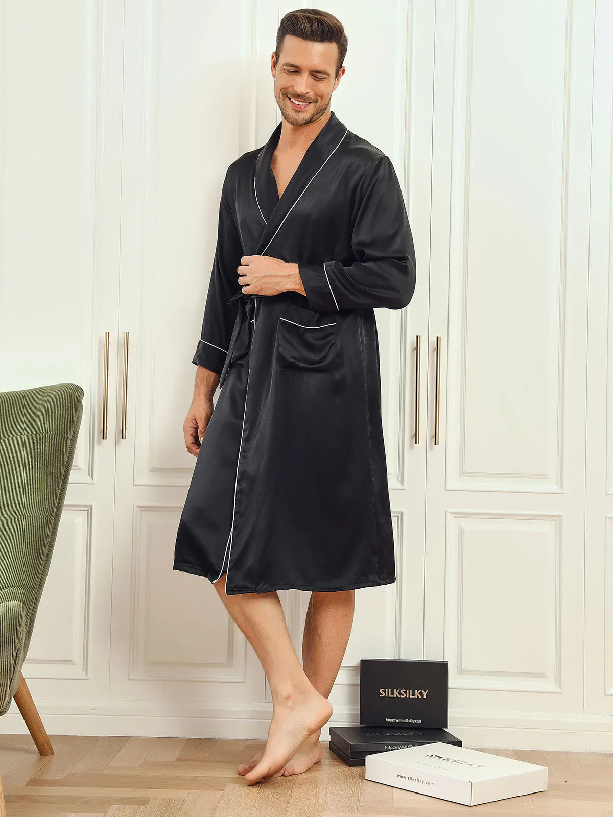 100% Mulberry Silk Lapel Collar Belted Robe — image 4