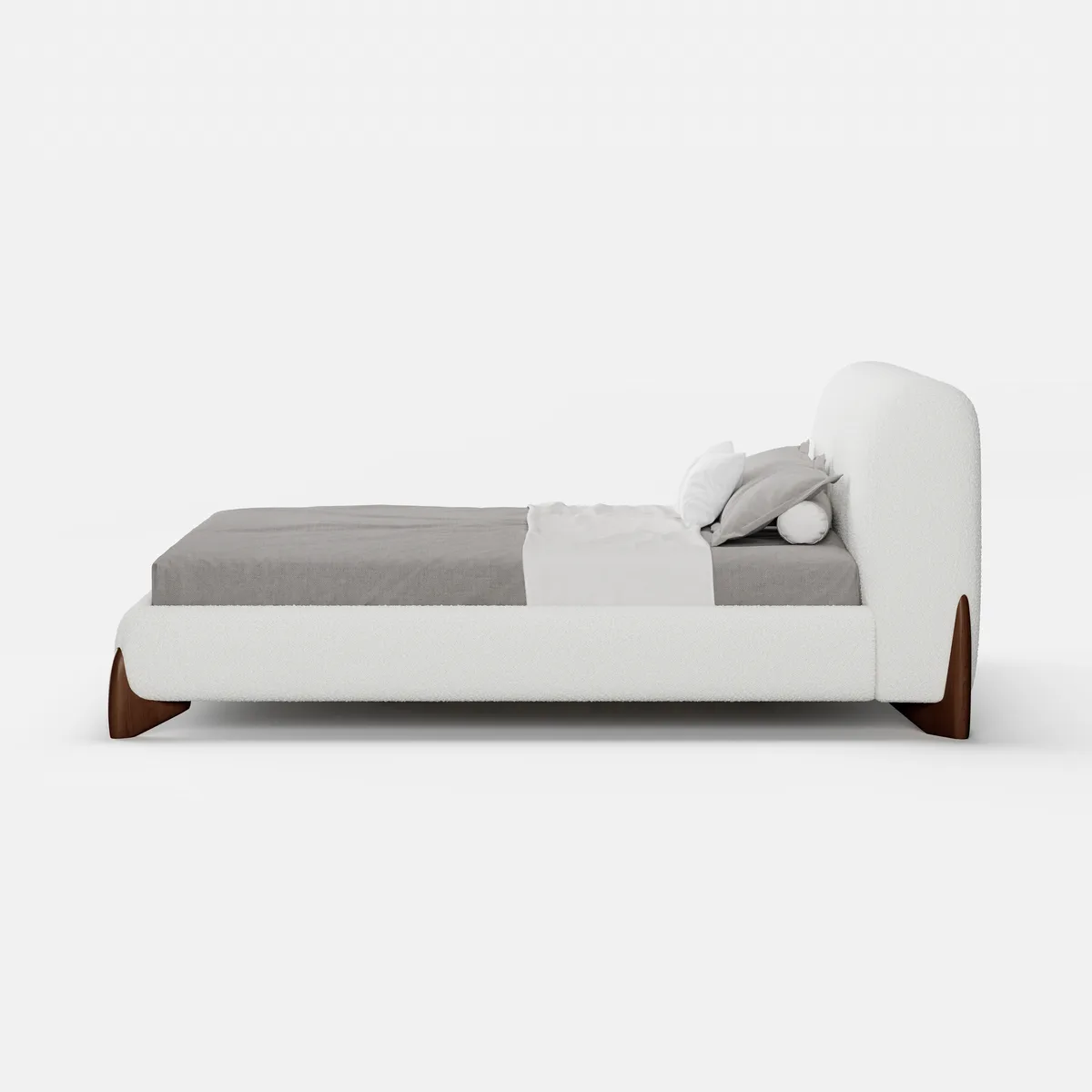 King Bedroom Set White Boucle King Size Platform Bed Frame with Headboard & Bedroom Bench Set — image 9
