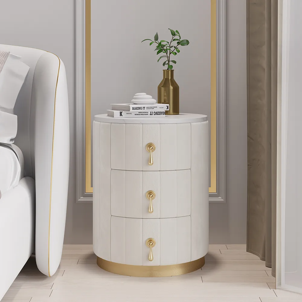 Modern Nightstand Gray Round Nightstand with 3 Drawers Nightstand with Storage — image 21