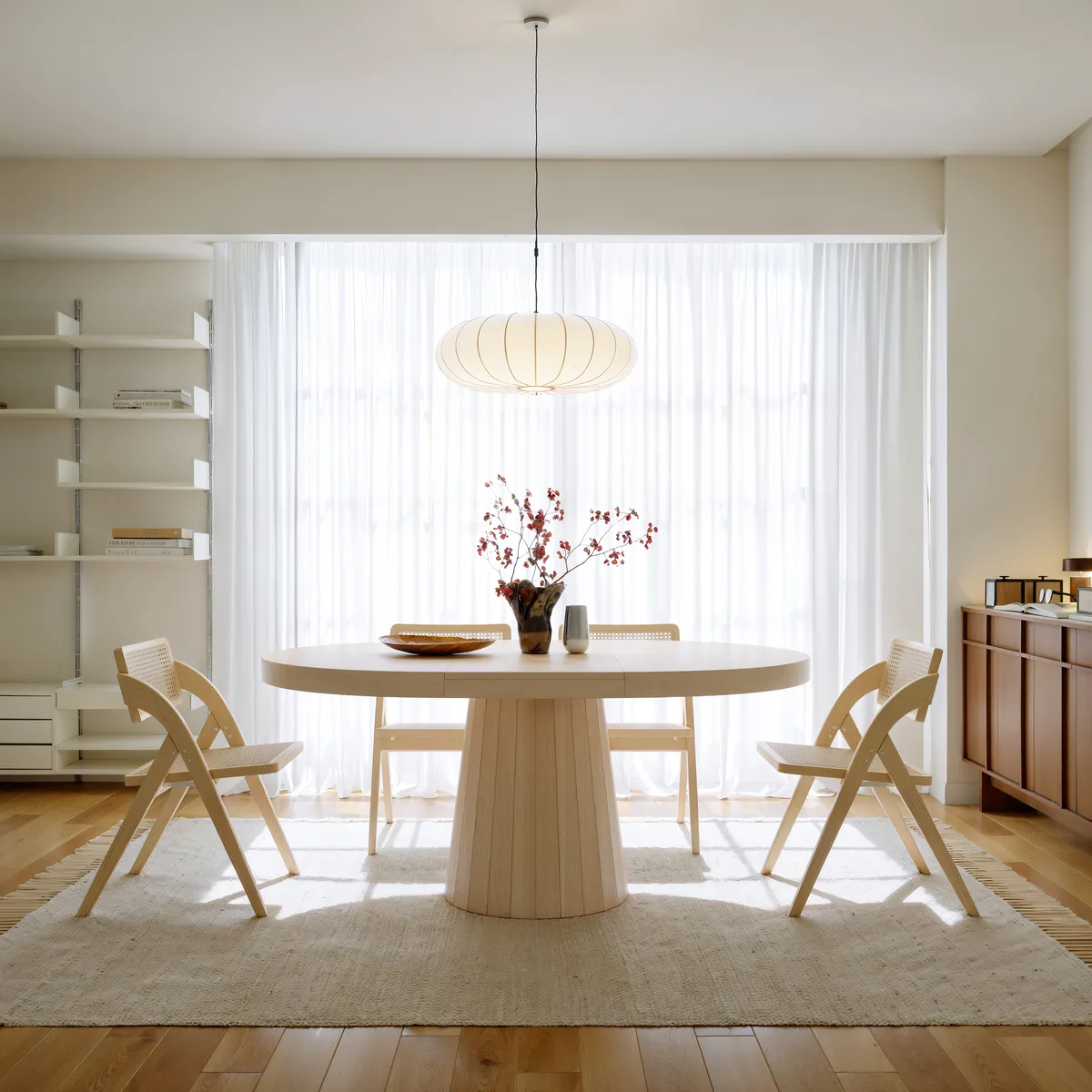 Japandi 39"-55" Extendable Dining Table for 6 White Oval&Round Table Pedestal — image 14