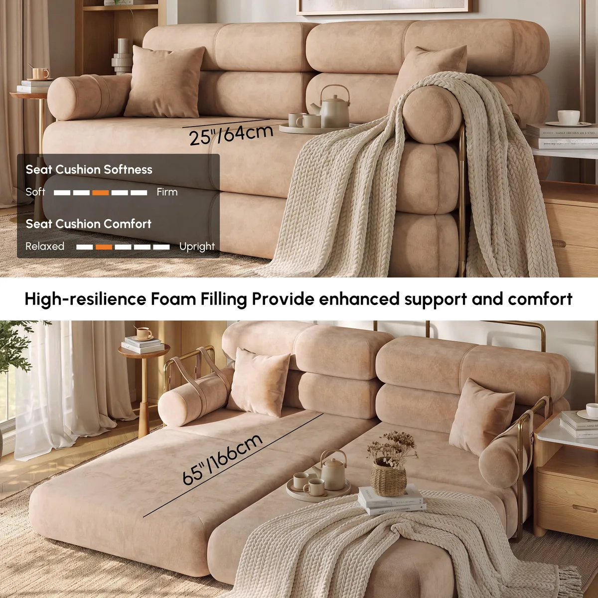 81" Queen 3-Seater Velvet 4 in 1 Futon Convertible Sleeper Sofa — image 10