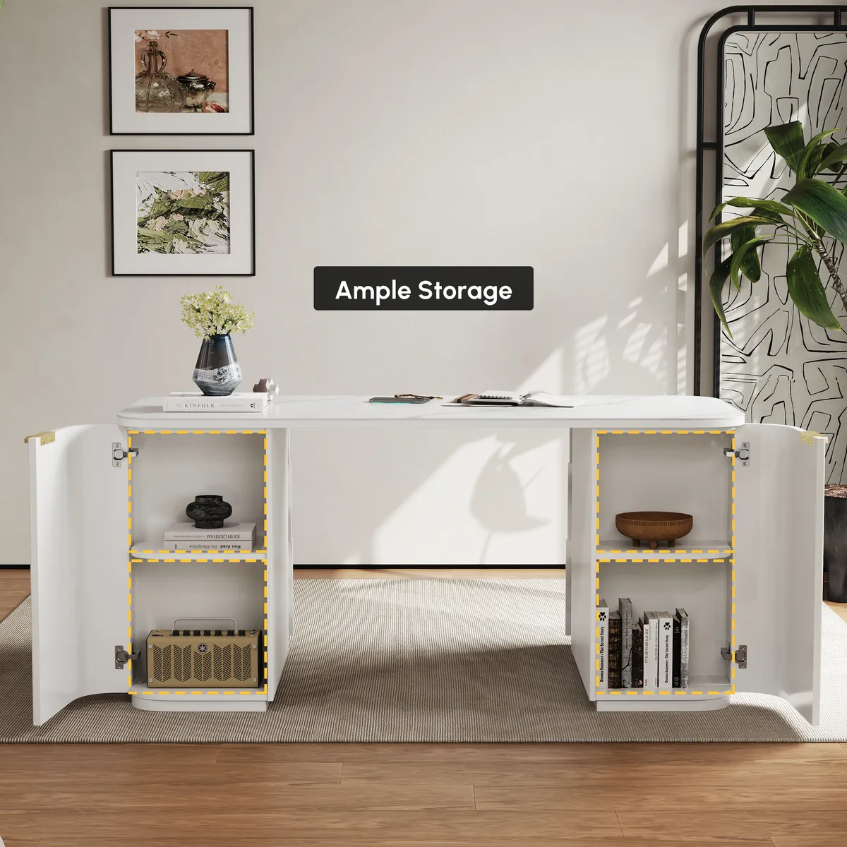 Modern White Ash Wood Rectangle Desk & Reclining Leather Office (63.8") — image 25