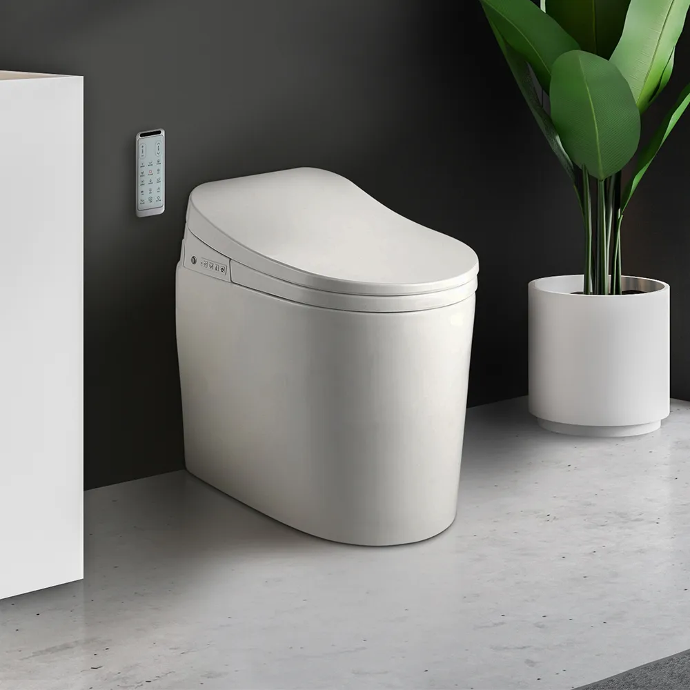 Set of Two Compact & Small Size Bidet Smart Toilet Floor Mounted Automatic Self-Clean