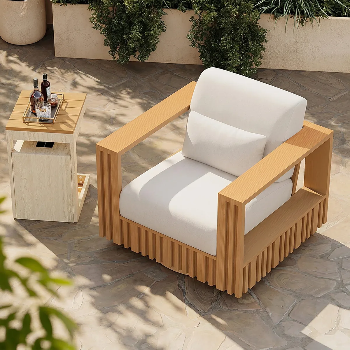 Flutera Modern Outdoor Sculptural Fluted 360-Degree Swivel Accent Chair — image 3