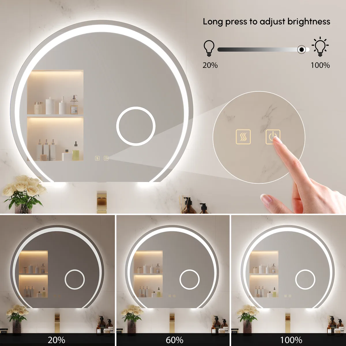 28" Wide LED Bathroom Mirror Dimmable with 3X Magnifier & Anti-Fog — image 5