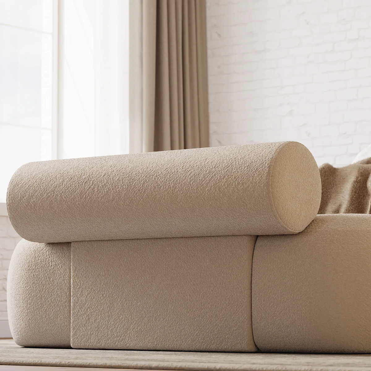53"W Modern Boucle Bedroom Bench Chaise Lounge with Back — image 8