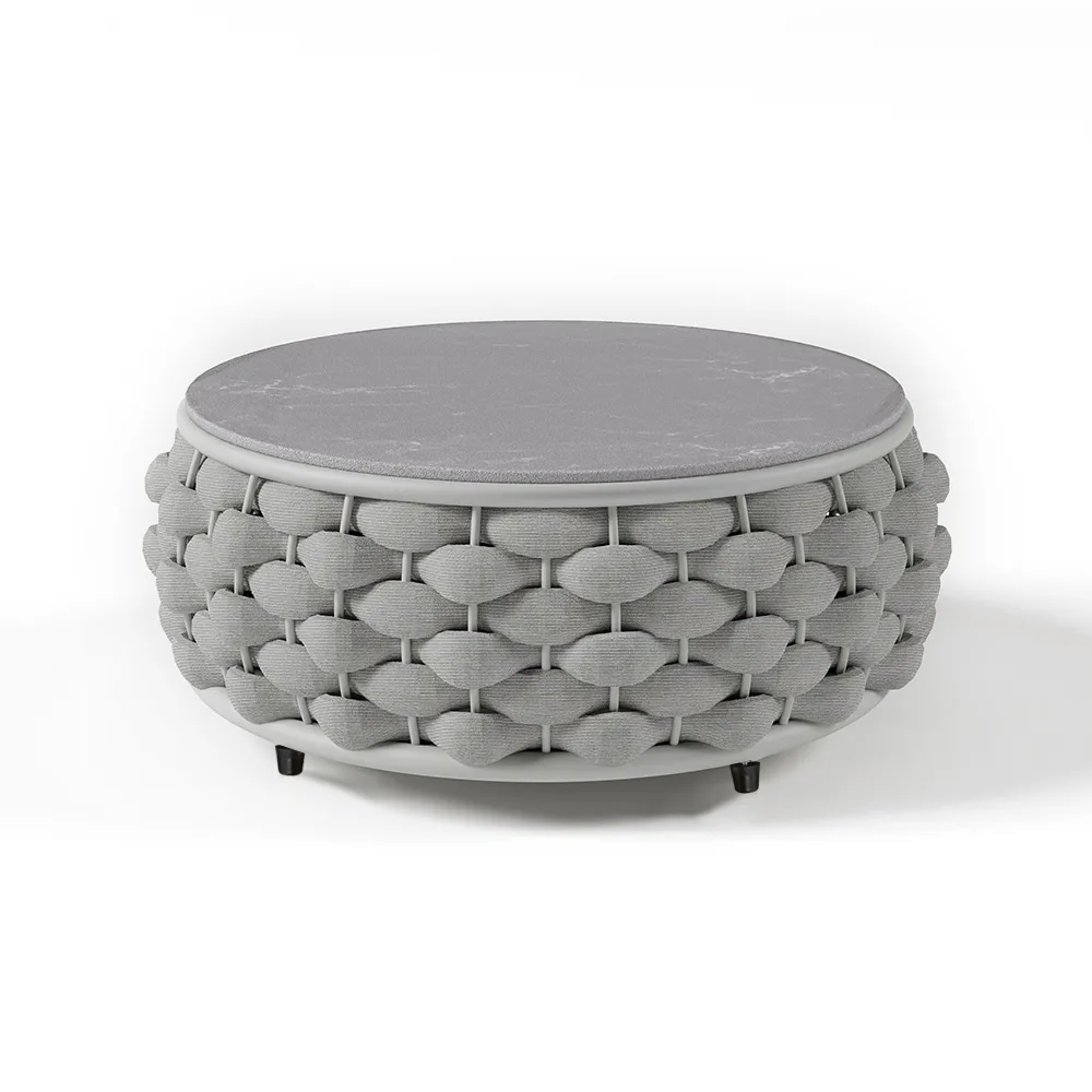 Tatta Modern Top Round Outdoor Coffee Table with Woven Rope Base & Storage — image 11