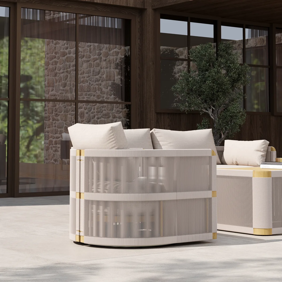 Costra Modern Aluminum & Rope Outdoor Swivel Sofa Set with Coffee Table & Cover — image 16