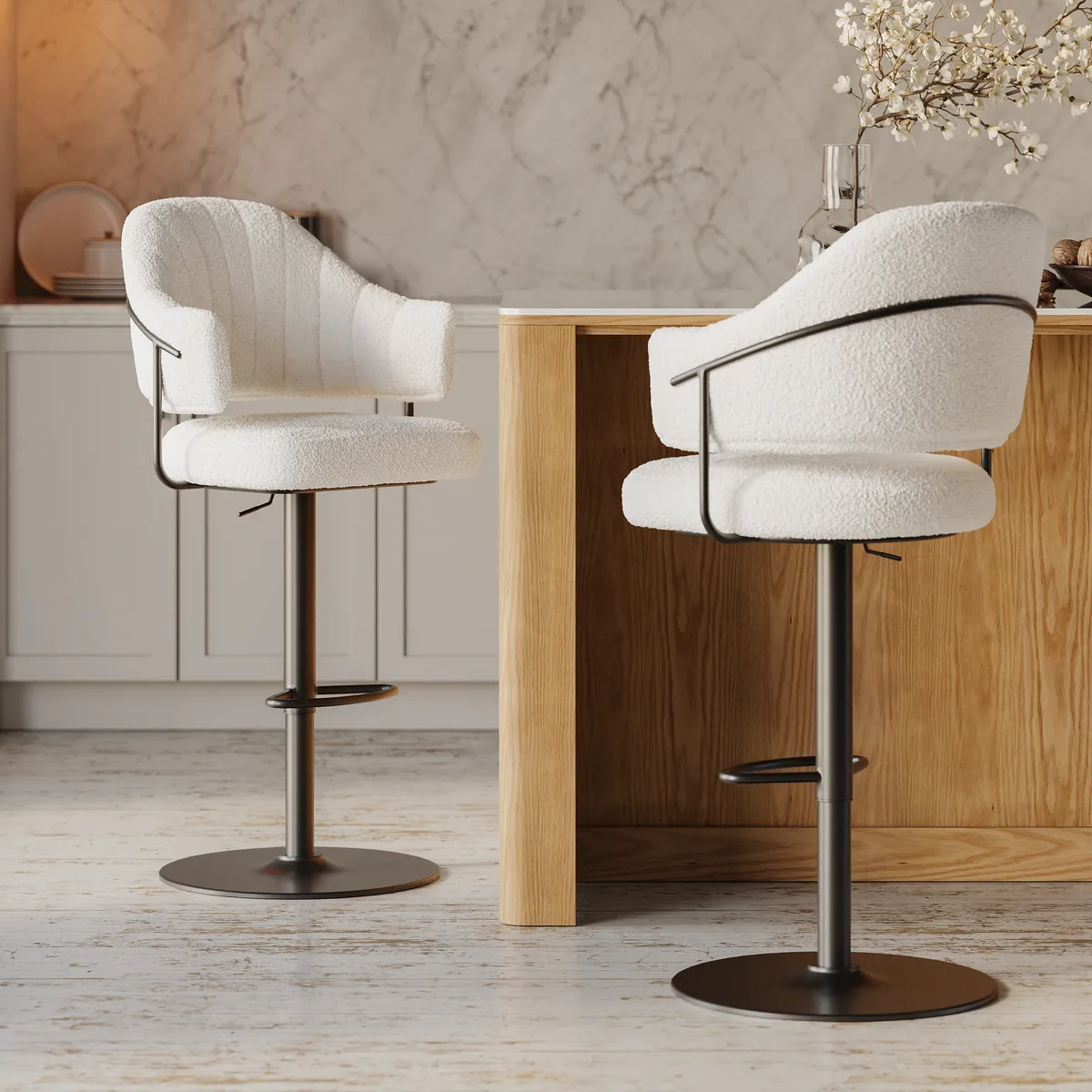 Modern Boucle Adjustable Counter Stool with Swivel Base — image 3