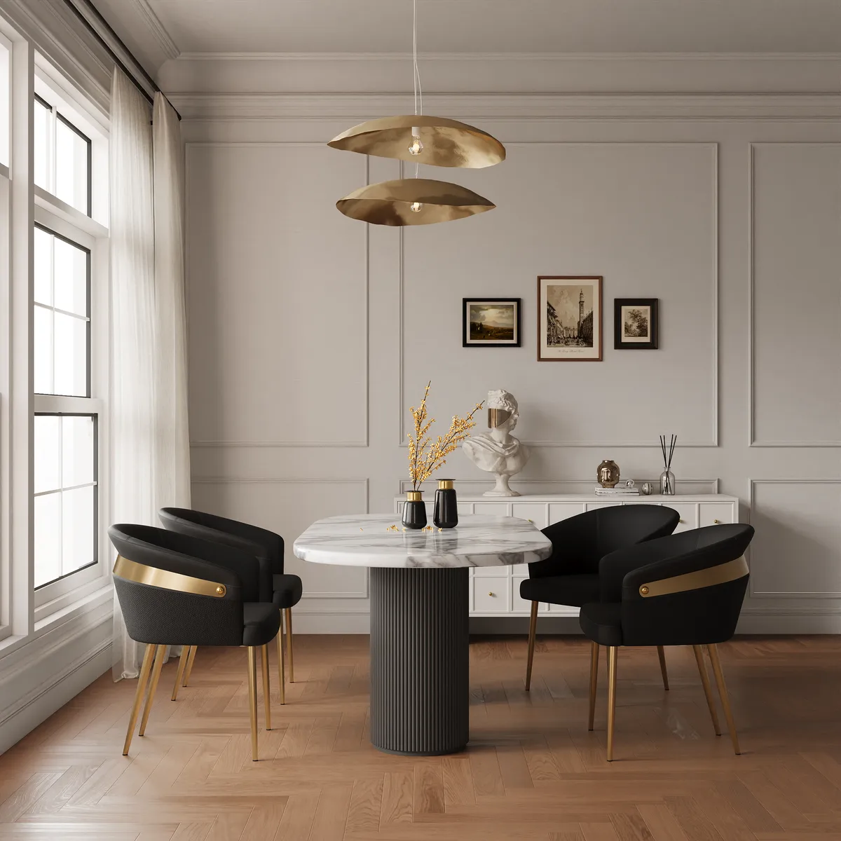 Modern Black PU Leather Dining Chair Curved Back with Gold Legs — image 12