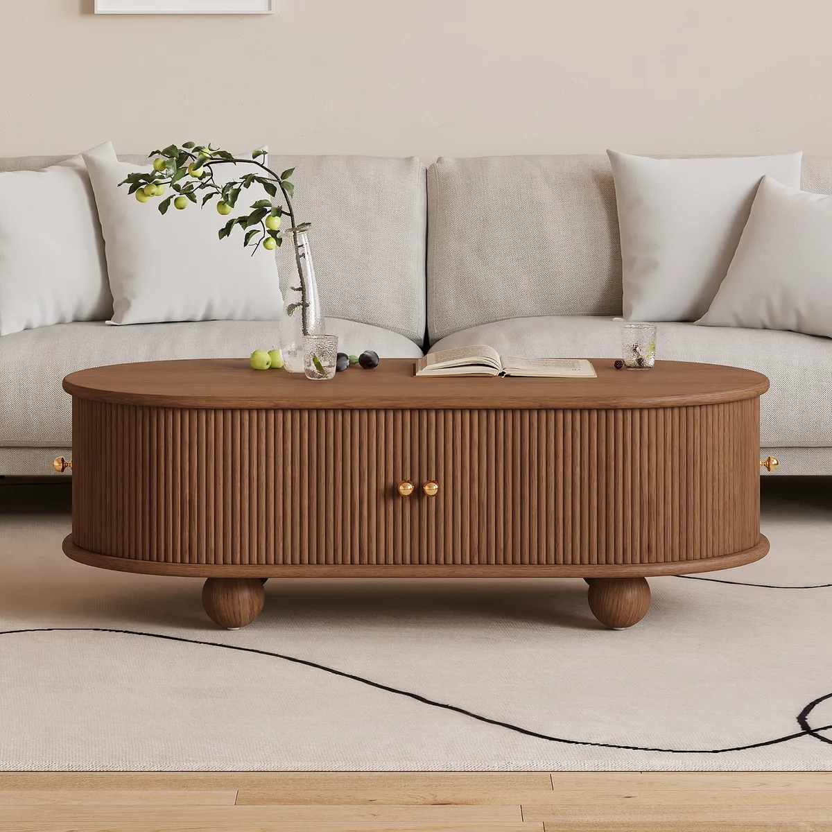 47" Tambour Door Solid Wood Coffee Table with Storage Oval — image 15