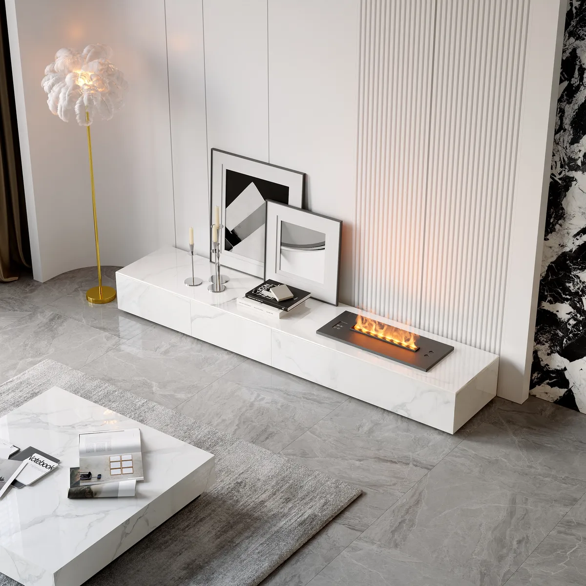 Electric Fireplace Humidifier TV Stand Faux Marble with Remote Control for TVs Up — image 13
