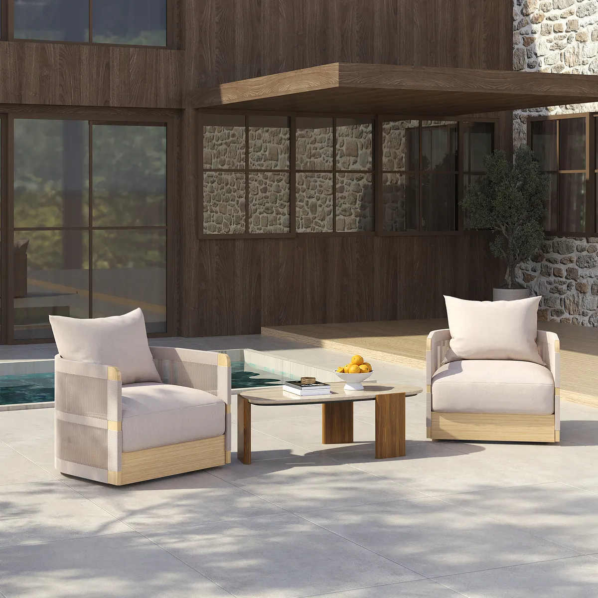 Costra Outdoor Aluminum & Rope Weave Swivel Lounge Chair — image 20