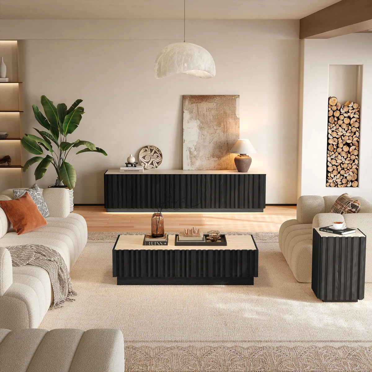Aura Ash Wood Fluted Side Table with Sintered Stone Top — image 4