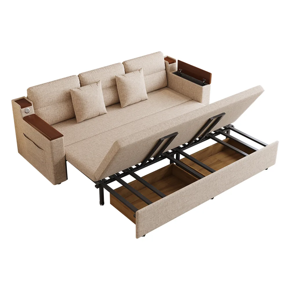 King Size Daybed with Trundle Linen Pull Out Sofa Bed — image 26