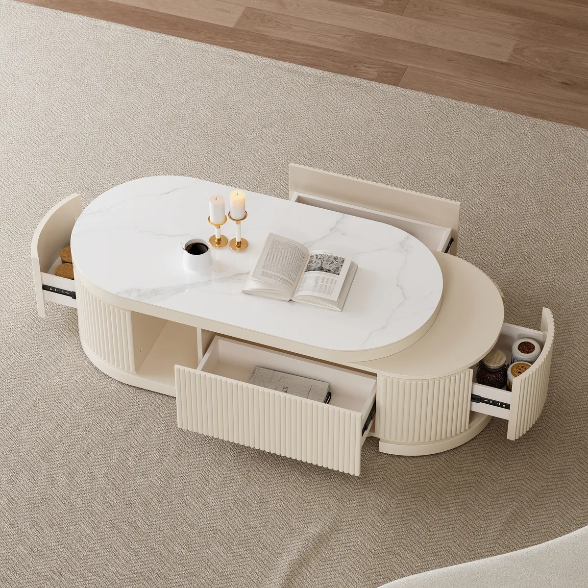 Velar 47"-67" Extendable Coffee Table with Sintered Stone Top and Storage — image 24