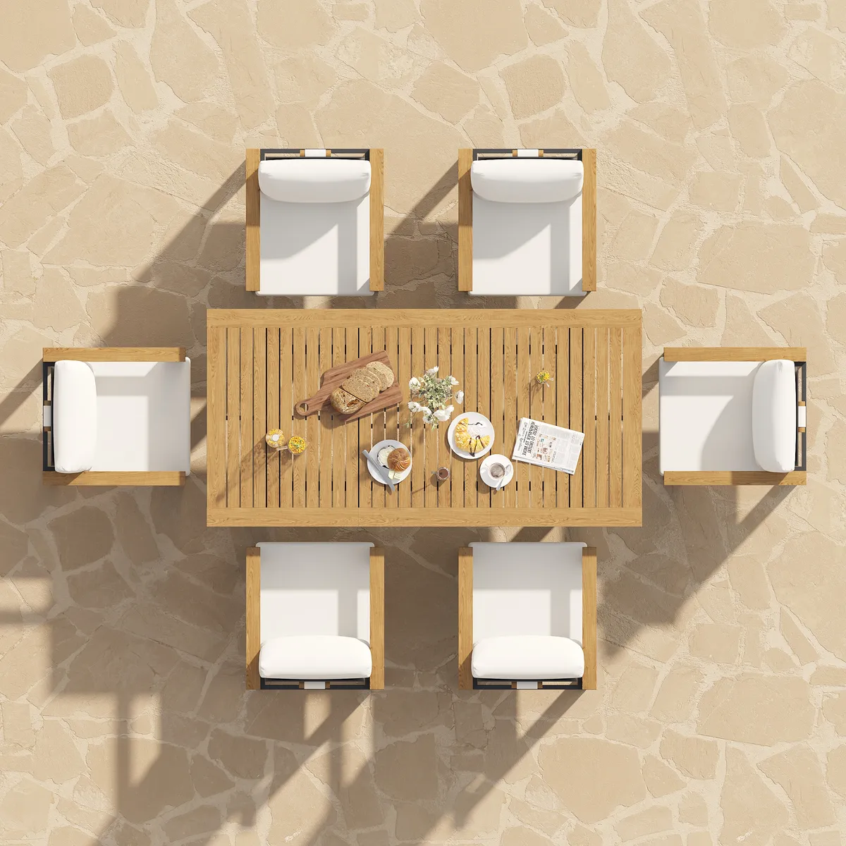 Tevara 6-Person Rectangle Teak & Aluminum Outdoor Patio Dining Table — image 7