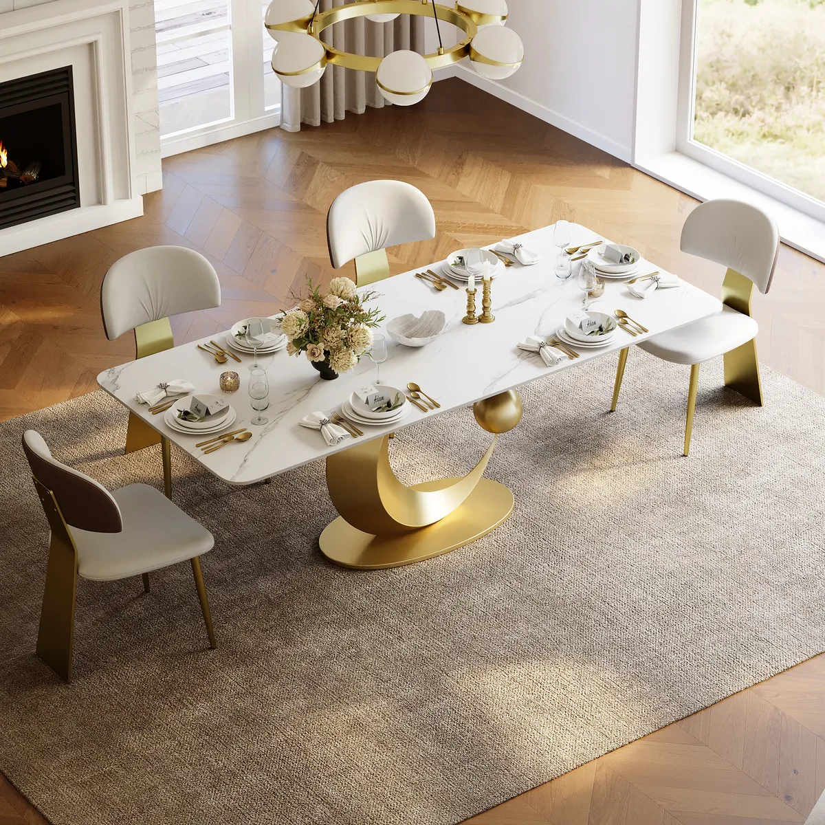 Dining Set 71.3" Rectangle Sintered Stone Table with 6 Chairs — image 2