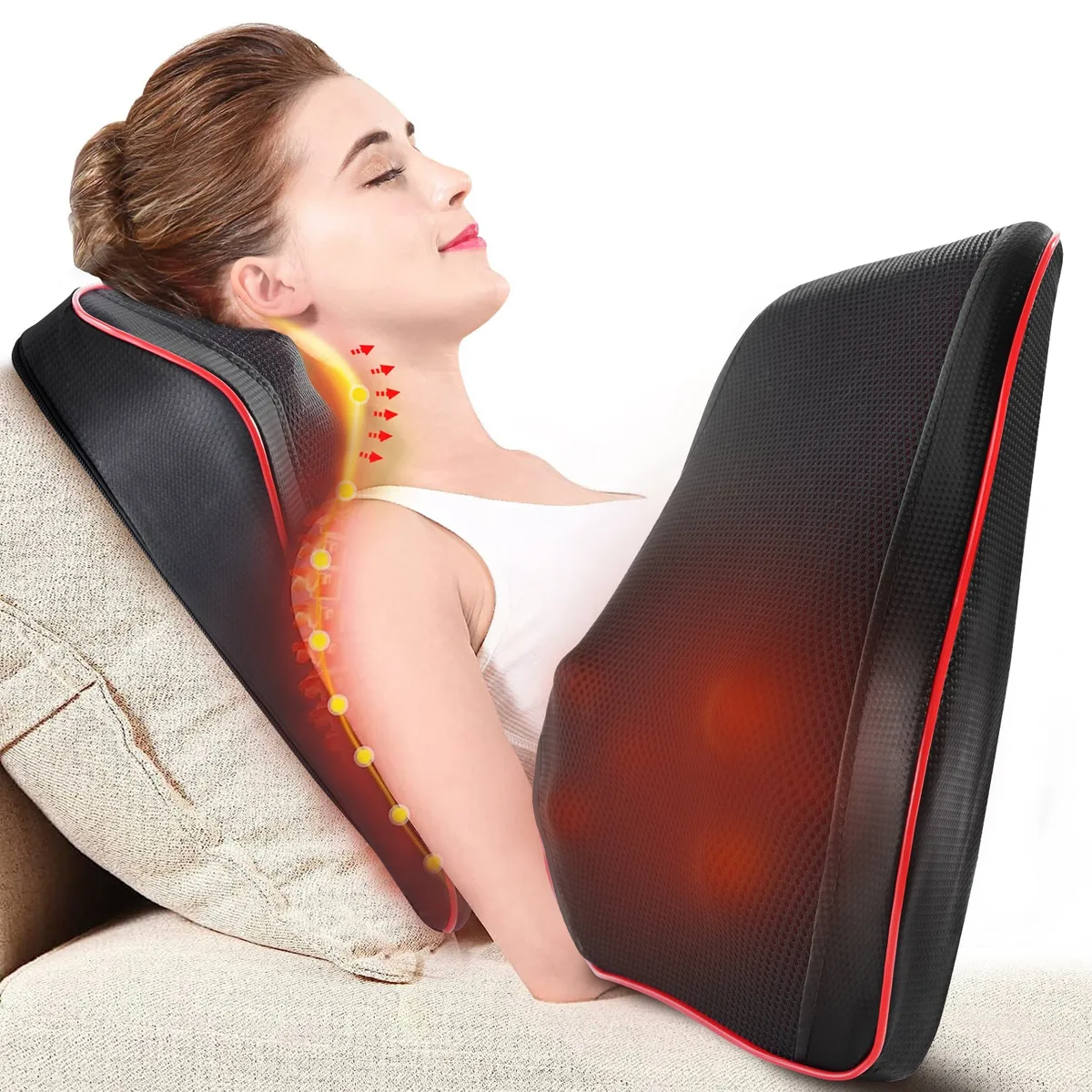 Back Massager with Heat, 3D Kneading Massage Pillow for Back, Neck, Shoulder, Leg Pain Relief