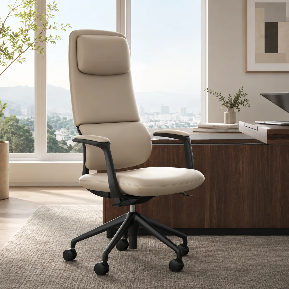 Ergonomic Grey Genuine Leather High Back Reclining Swivel Office Desk Chair — image 2