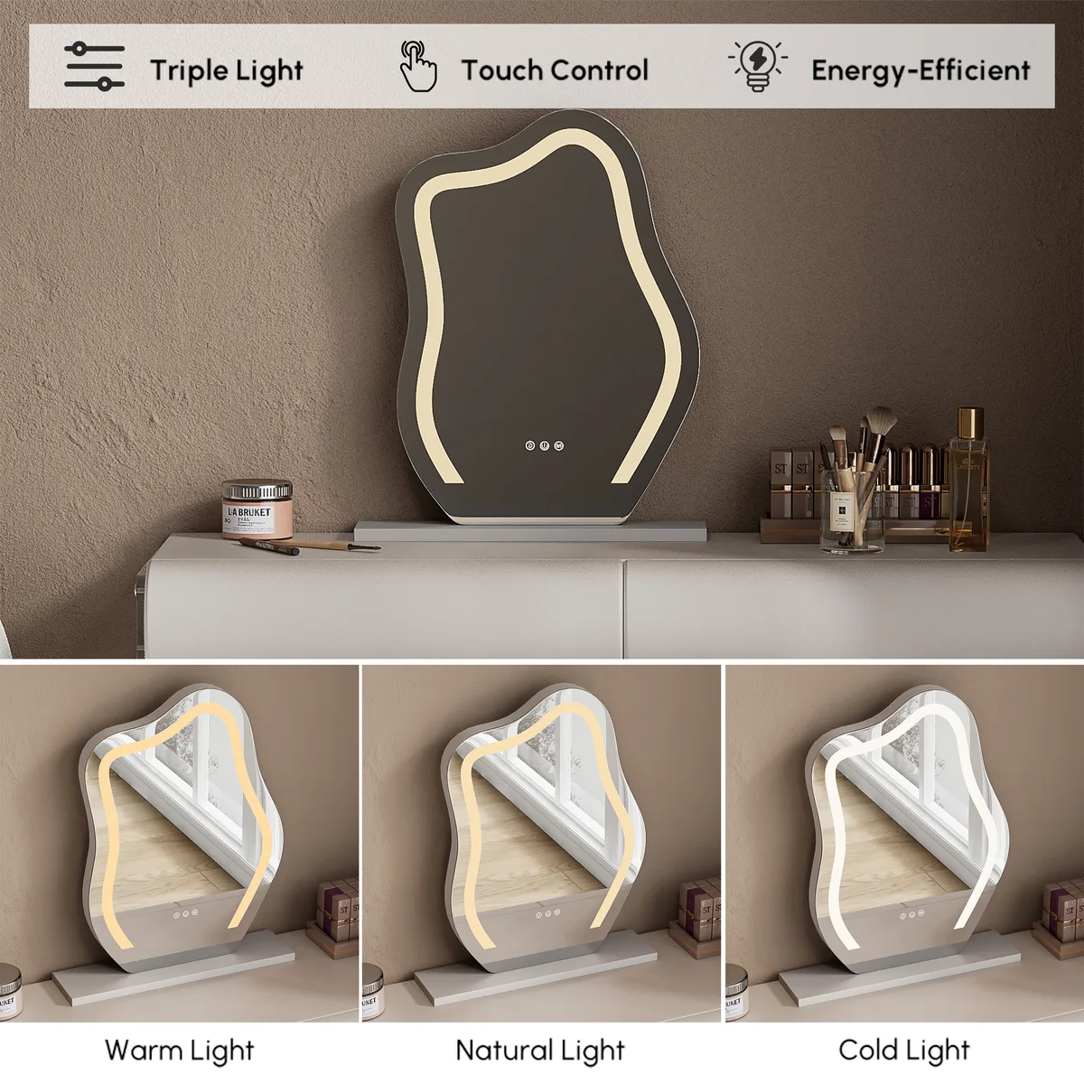 modern white PU leather dressing table set with stool and LED mirror — image 29