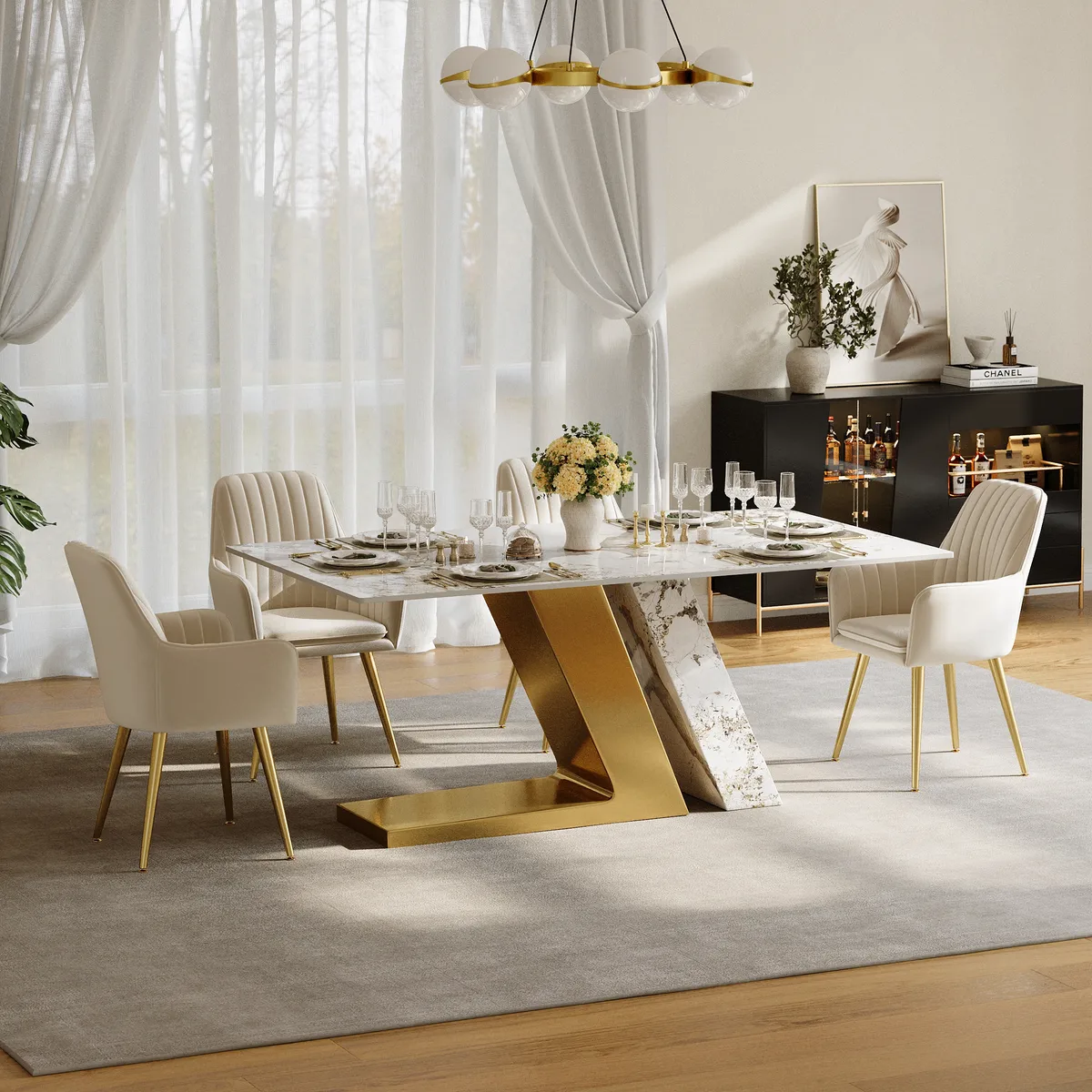 78.7-94.5" Modern Extendable Sintered Stone Dining Table Seats 6-10 People — image 24