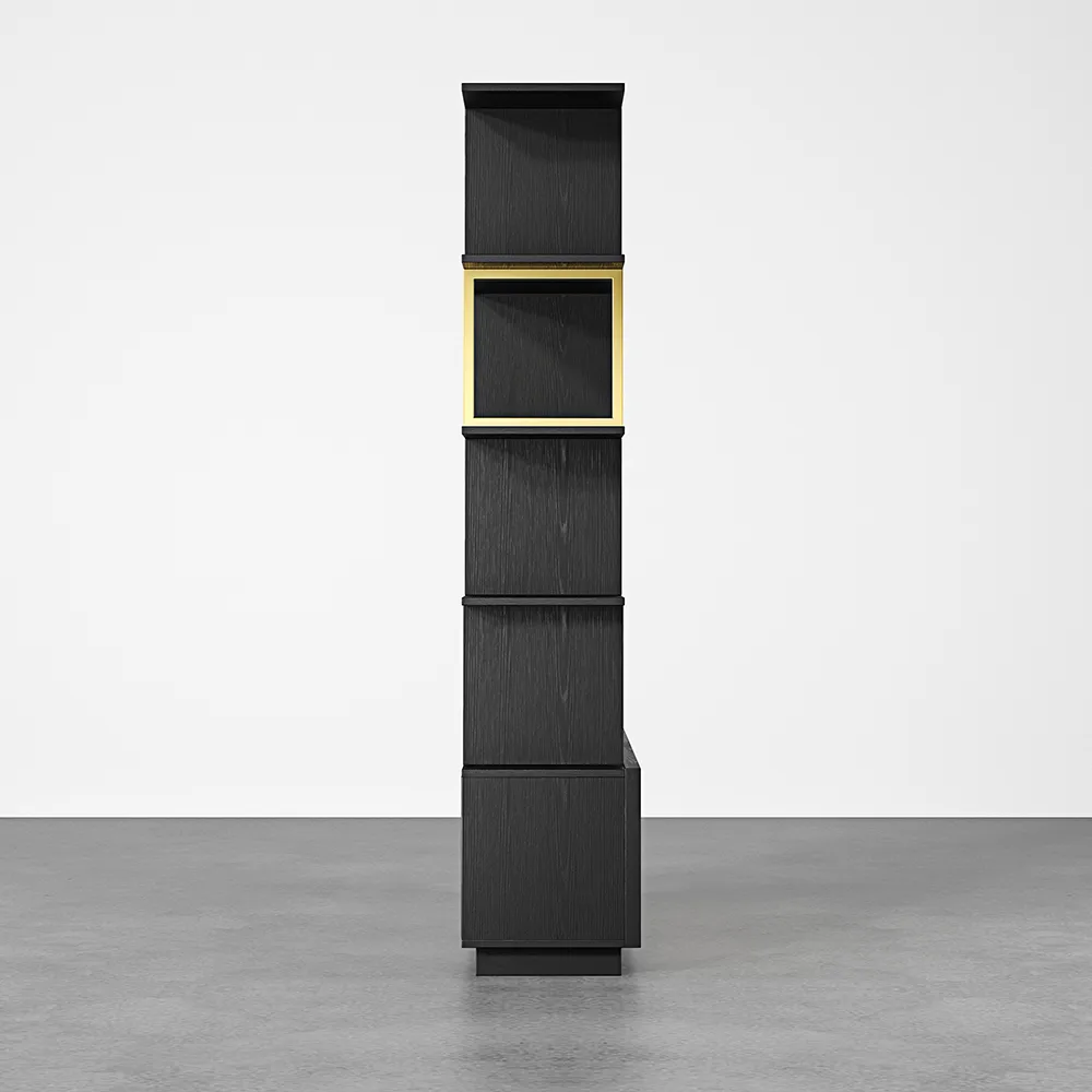 5-Tier Black Wood Bookshelf with 2 Doors Modern Bookcase in Gold Finish — image 9