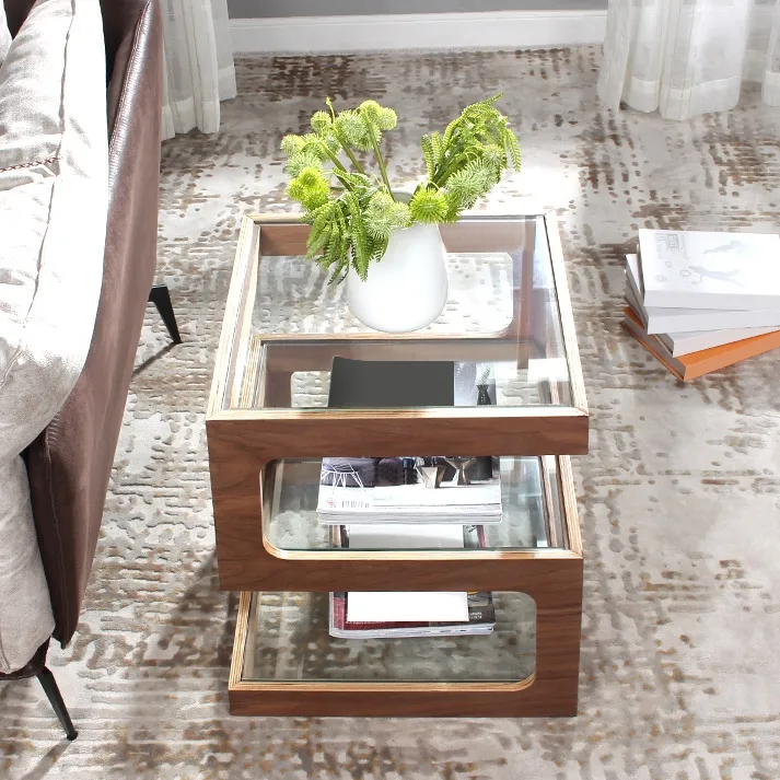 Modern Glass Side Table with 3 Tiers S-shaped End Table — image 2
